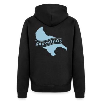 Zakynthos - Unisex Premium Bio Zip Hoodie - Schwarz - Hinten - Nico (187cm)