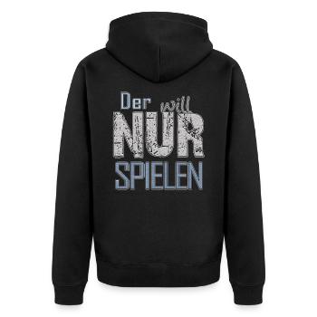 Der will nur spielen | Yolo-Artwork - Unisex Premium Bio Zip Hoodie - Schwarz - Hinten - Nico (187cm)