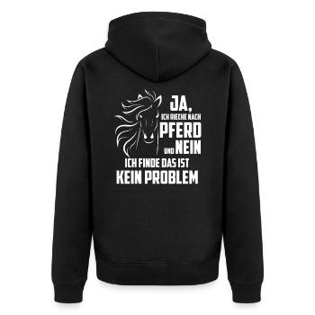 Nach Pferd Riechen Reiterin Reiter Reitersprüche - Unisex Premium Bio Zip Hoodie - Schwarz - Hinten - Nico (187cm)