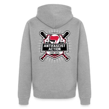 ANTIFA – Antifascist Action (I) - Unisex Premium Bio Zip Hoodie - Grau meliert - Hinten - Nico (187cm)