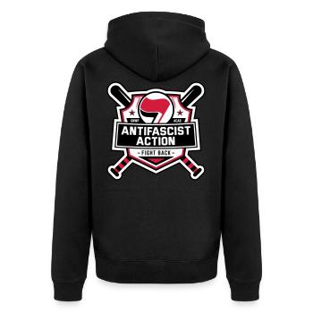 ANTIFA – Antifascist Action (II) - Unisex Premium Bio Zip Hoodie - Schwarz - Hinten - Nico (187cm)
