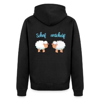 Schaf Unscharf FUN WEAR - Unisex Premium Bio Zip Hoodie - Schwarz - Hinten - Nico (187cm)
