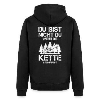 Holzfäller Motorsäge Geschenk - Unisex Premium Bio Zip Hoodie - Schwarz - Hinten - Nico (187cm)