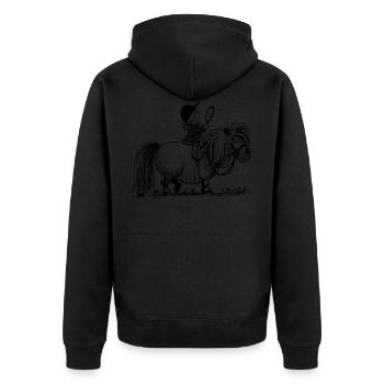 Thelwell Penelope mit einem Spiegel Reitend - Unisex Premium Bio Zip Hoodie - Schwarz - Hinten - Nico (187cm)