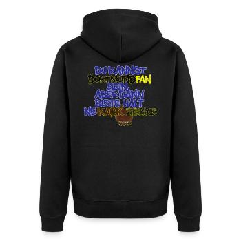 Dortmund Fan sein, aber dann biste ne kack Zecke - Unisex Premium Bio Zip Hoodie - Schwarz - Hinten - Nico (187cm)