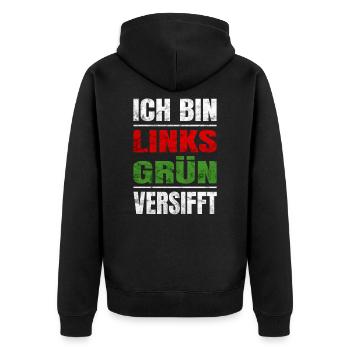 Ich bin Links Grün Versifft für Menschenrechte - Unisex Premium Bio Zip Hoodie - Schwarz - Hinten - Nico (187cm)