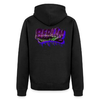 Berlin Graffiti Schriftzug - Unisex Premium Bio Zip Hoodie - Schwarz - Hinten - Nico (187cm)