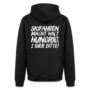 Skifahren macht halt hungrig. 2 Bier bitte! - Unisex Premium Bio Zip Hoodie - Schwarz - Hinten - Nico (187cm)