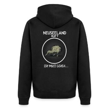 Neuseeland Backpaper Urlaub Souvenir Geschenk - Unisex Premium Bio Zip Hoodie - Schwarz - Hinten - Nico (187cm)
