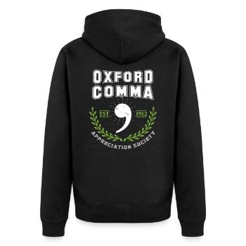 Oxford Comma Appreciation Society Grammar Police - Unisex Premium Bio Zip Hoodie - Schwarz - Hinten - Nico (187cm)