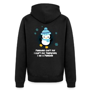 Pinguin - Unisex Premium Bio Zip Hoodie - Schwarz - Hinten - Nico (187cm)