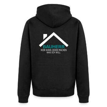 Bauherr - Unisex Premium Bio Zip Hoodie - Schwarz - Hinten - Nico (187cm)