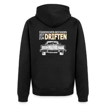 Führerschein - Unisex Premium Bio Zip Hoodie - Schwarz - Hinten - Nico (187cm)