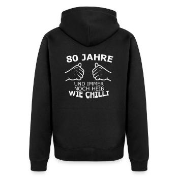 80.Geburtstag - Unisex Premium Bio Zip Hoodie - Schwarz - Hinten - Nico (187cm)