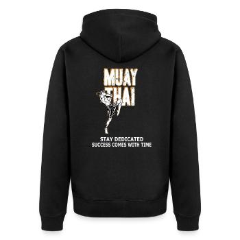 Muay Thai - Unisex Premium Bio Zip Hoodie - Schwarz - Hinten - Nico (187cm)