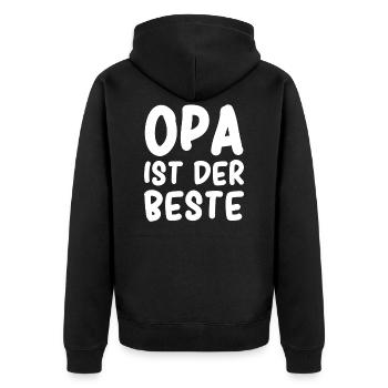 Opa ist der Beste - Unisex Premium Bio Zip Hoodie - Schwarz - Hinten - Nico (187cm)