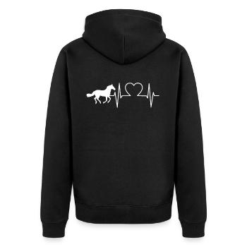 Pferde Herzschlag Pferd Pony EKG Reiten Geschenk - Unisex Premium Bio Zip Hoodie - Schwarz - Hinten - Nico (187cm)