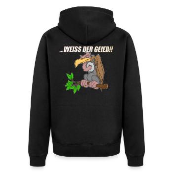 Weiss der Geier - Unisex Premium Bio Zip Hoodie - Schwarz - Hinten - Nico (187cm)