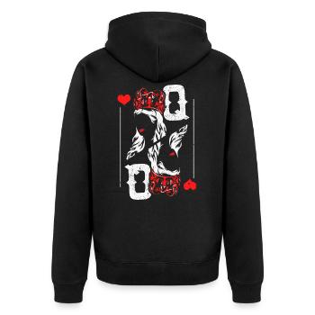 Herz Dame Spielkarte - Unisex Premium Bio Zip Hoodie - Schwarz - Hinten - Nico (187cm)