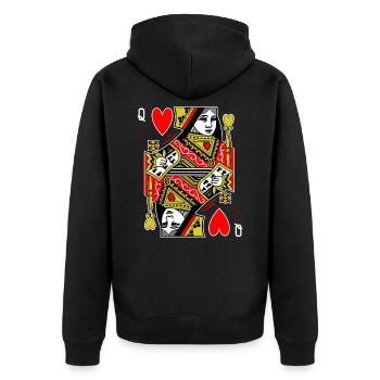 Herz Dame Spielkarte - Unisex Premium Bio Zip Hoodie - Schwarz - Hinten - Nico (187cm)