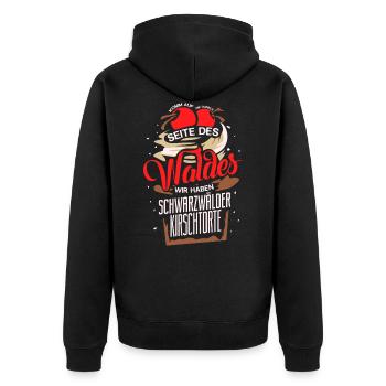SCHWARZWALD Kirschtorte - Unisex Premium Bio Zip Hoodie - Schwarz - Hinten - Nico (187cm)