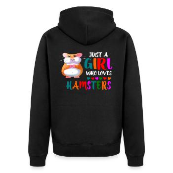 Hamster - Unisex Premium Bio Zip Hoodie - Schwarz - Hinten - Nico (187cm)