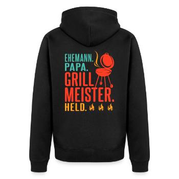 Grillen - Unisex Premium Bio Zip Hoodie - Schwarz - Hinten - Nico (187cm)