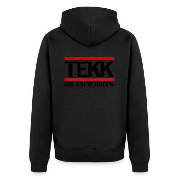 Tekk bis Ich verreck Hardtekk MDMA Feiern Ballern - Unisex Premium Bio Zip Hoodie - Schwarz - Hinten - Nico (187cm)