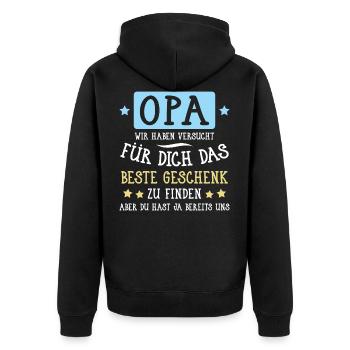 Opa... für dich das beste Geschenk... - Unisex Premium Bio Zip Hoodie - Schwarz - Hinten - Nico (187cm)
