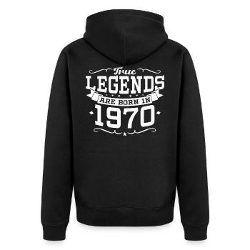 Geburtsjahr 1970 50. Geburtstag Legende 50 Jahre - Unisex Premium Bio Zip Hoodie - Schwarz - Hinten - Nico (187cm)