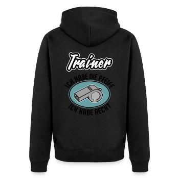 Trainer Ich habe die Pfeife Ich habe Recht Fußball - Unisex Premium Bio Zip Hoodie - Schwarz - Hinten - Nico (187cm)