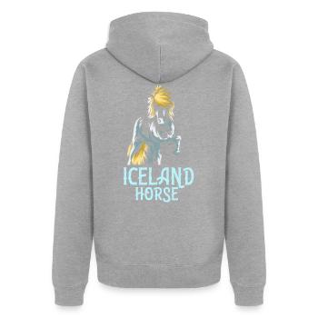 Cheval islandais - Veste à capuche bio Premium Unisexe - gris chiné - Dos - Nico (187cm)