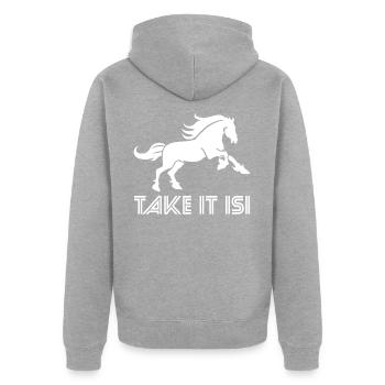 Islandpferd - Unisex Premium Bio Zip Hoodie - Grau meliert - Hinten - Nico (187cm)