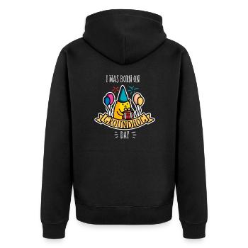 Je suis né le jour de GROUNDHOG - cadeau d'anniversaire drôle - Veste à capuche bio Premium Unisexe - noir - Dos - Nico (187cm)