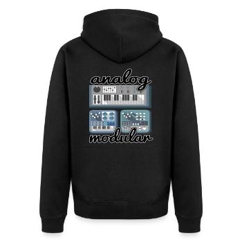 Modular Synthesizer Synth Vintage Retro Analog - Unisex Premium Bio Zip Hoodie - Schwarz - Hinten - Nico (187cm)
