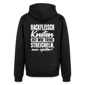 Fleischer Metzger - Unisex Premium Bio Zip Hoodie - Schwarz - Hinten - Nico (187cm)
