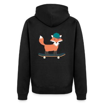 Skateboard Skater Fuchs - Unisex Premium Bio Zip Hoodie - Schwarz - Hinten - Nico (187cm)