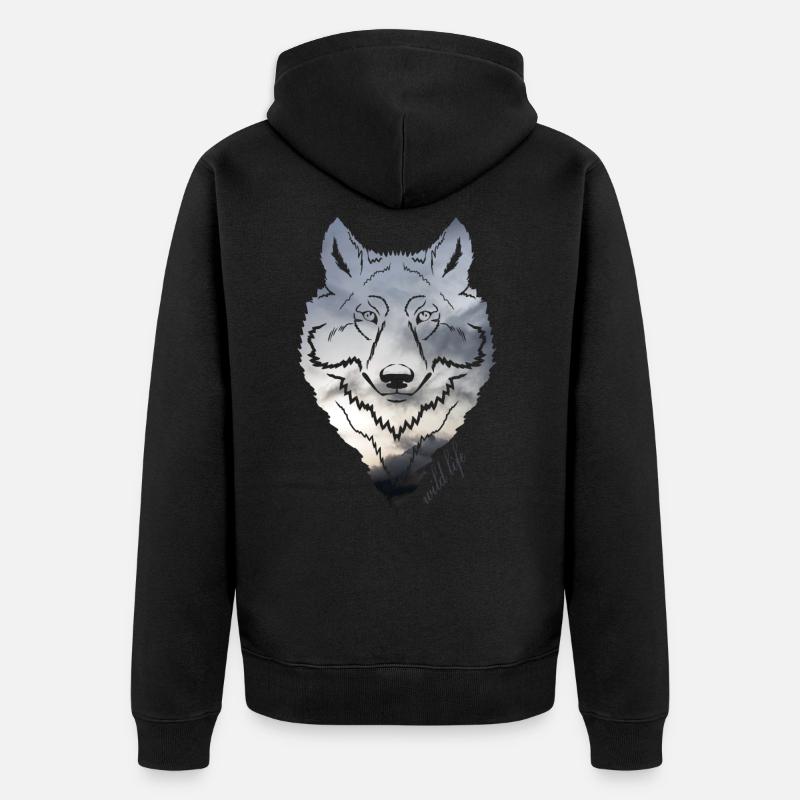 Loup face à la faune - Veste à capuche bio Premium Unisexe - noir