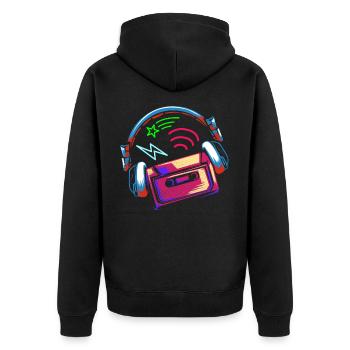 90er Neon Kassette - Unisex Premium Bio Zip Hoodie - Schwarz - Hinten - Nico (187cm)