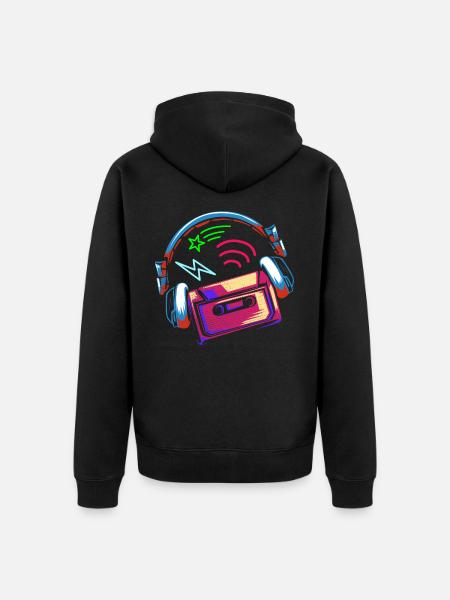 90s neon cassette - Unisex Premium Organic Zip Hoodie - black