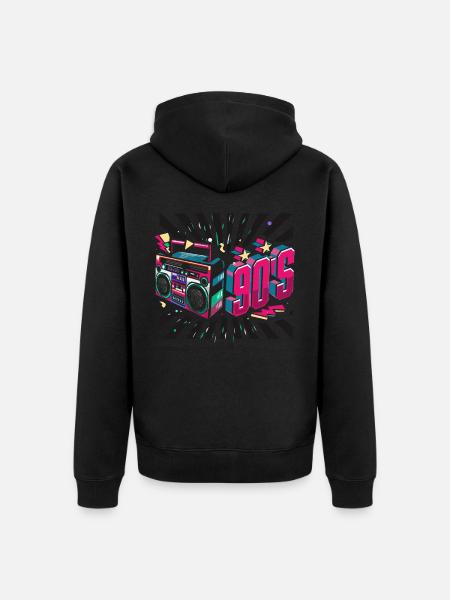 90s neon cassette - Unisex Premium Organic Zip Hoodie - black