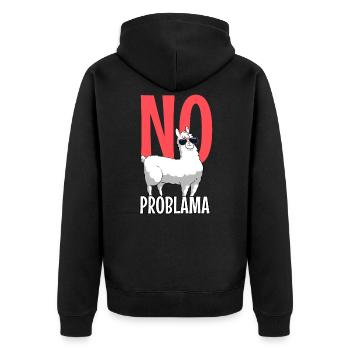 Llama - Unisex Premium Organic Zip Hoodie - black - Back - Nico (187cm)