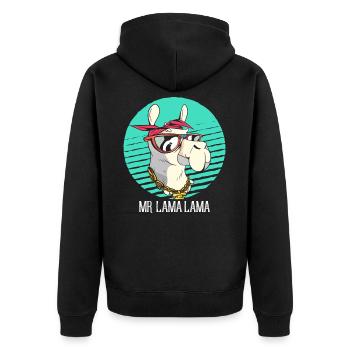 Llama - Unisex Premium Bio Zip Hoodie - Schwarz - Hinten - Nico (187cm)