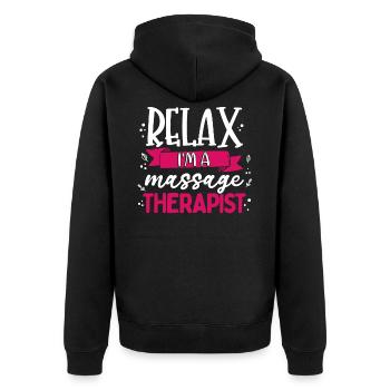 Massage Therapist - Unisex Premium Bio Zip Hoodie - Schwarz - Hinten - Nico (187cm)