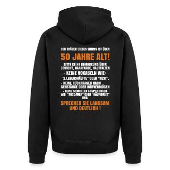 50 Jahre alt Geschenkidee - Unisex Premium Bio Zip Hoodie - Schwarz - Hinten - Nico (187cm)