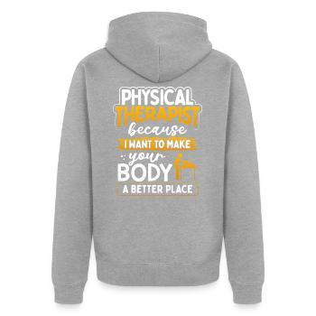 Physical therapist - Veste à capuche bio Premium Unisexe - gris chiné - Dos - Nico (187cm)