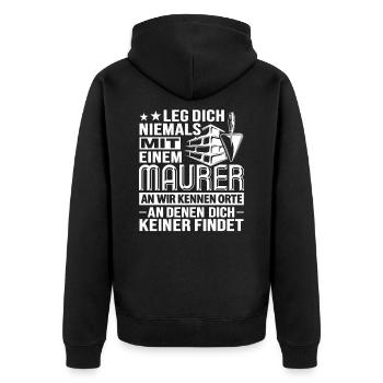 Maurer Maurerin Baustelle Mauerwerk Trockenbau - Unisex Premium Bio Zip Hoodie - Schwarz - Hinten - Nico (187cm)