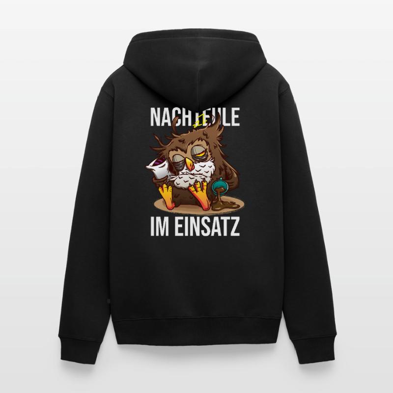 Nachteule Im Einsatz Müde Eule Nachtmensch Unisex Premium Bio Zip Hoodie