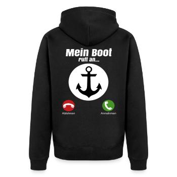 Mein Boot ruft an... - Unisex Premium Bio Zip Hoodie - Schwarz - Hinten - Nico (187cm)