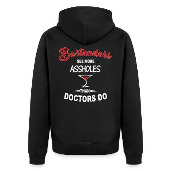 Bartender Funny tee - Unisex Premium Bio Zip Hoodie - Schwarz - Hinten - Nico (187cm)